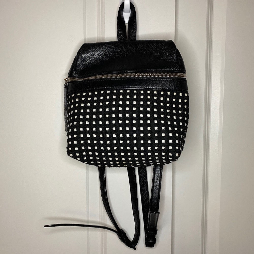 KARA Small Backpack in Black Grid Woven Pebble Leather - Picture 2 of 16